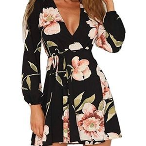 Floral Print Mini Wrap Dress